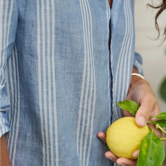 Frank & Eileen Hunter Blue Multi Stripe, Classic Linen Medium B1065 - Picture 3 of 7